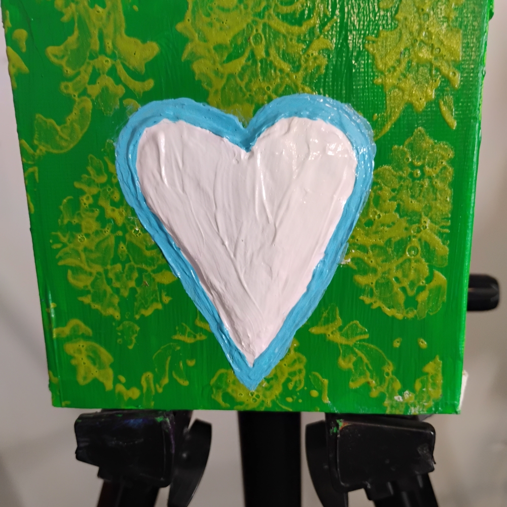 Green and White Heart Canvas Art